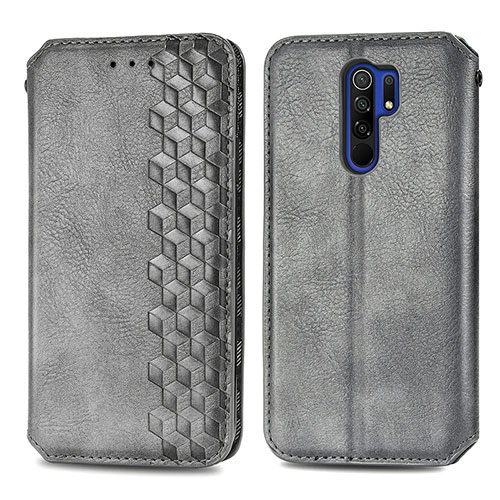 Leather Case Stands Flip Cover Holder S01D for Xiaomi Redmi 9 Gray