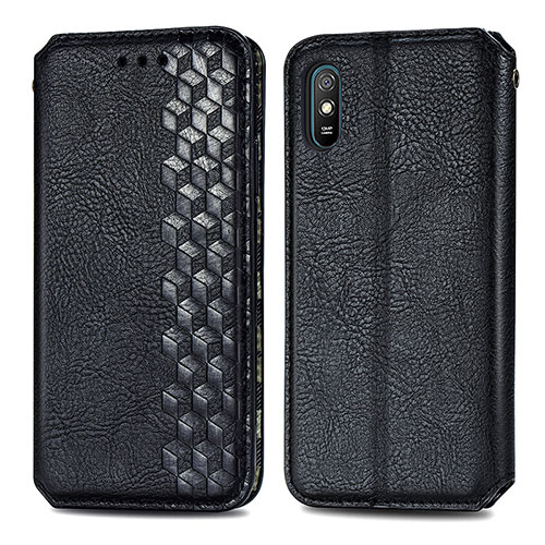 Leather Case Stands Flip Cover Holder S01D for Xiaomi Redmi 9AT Black