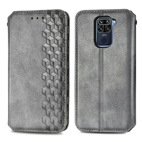 Leather Case Stands Flip Cover Holder S01D for Xiaomi Redmi Note 9 Gray