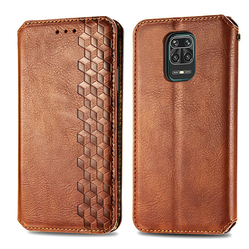 Leather Case Stands Flip Cover Holder S01D for Xiaomi Redmi Note 9 Pro Brown