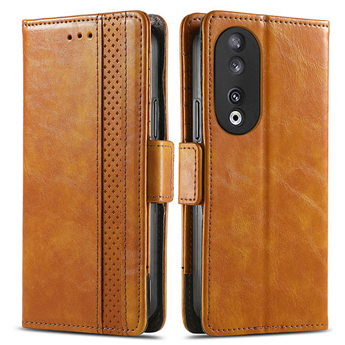 Leather Case Stands Flip Cover Holder S02D for Huawei Honor 90 5G Light Brown