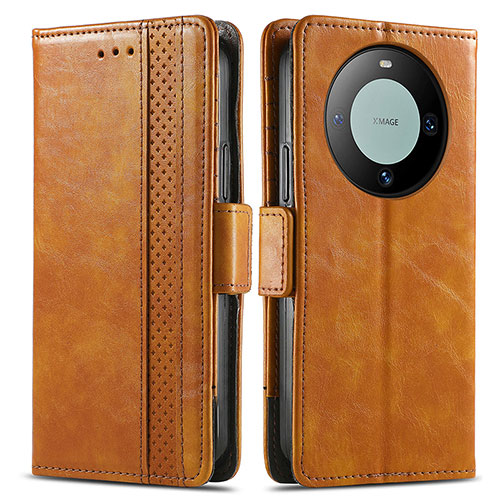 Leather Case Stands Flip Cover Holder S02D for Huawei Mate 60 Pro Light Brown