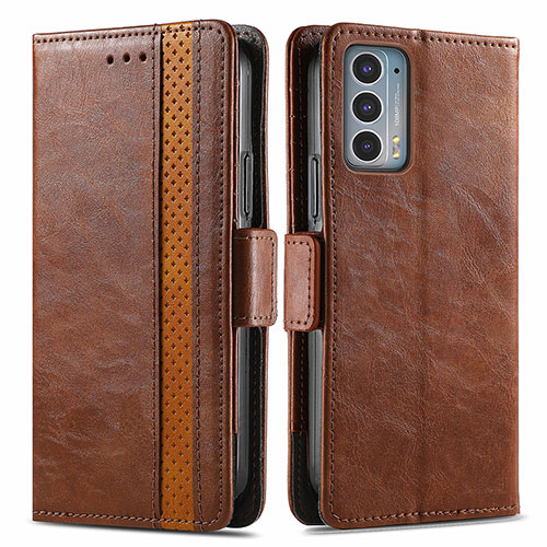 Leather Case Stands Flip Cover Holder S02D for Motorola Moto Edge Lite 5G Brown