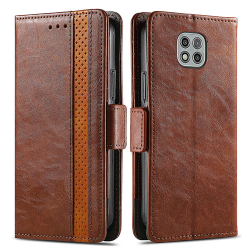 Leather Case Stands Flip Cover Holder S02D for Motorola Moto G Power (2021) Brown