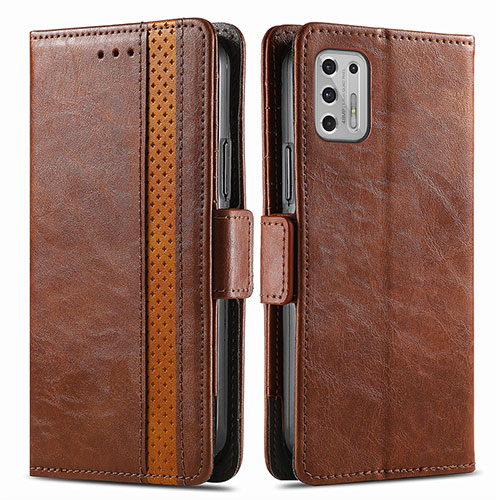 Leather Case Stands Flip Cover Holder S02D for Motorola Moto G Stylus (2021) Brown