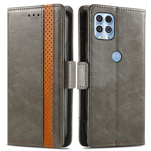 Leather Case Stands Flip Cover Holder S02D for Motorola Moto G100 5G Gray
