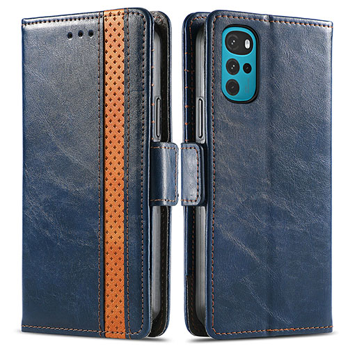 Leather Case Stands Flip Cover Holder S02D for Motorola Moto G22 Blue