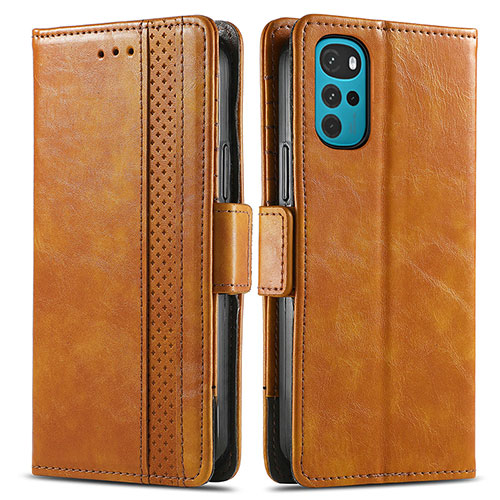 Leather Case Stands Flip Cover Holder S02D for Motorola Moto G22 Light Brown