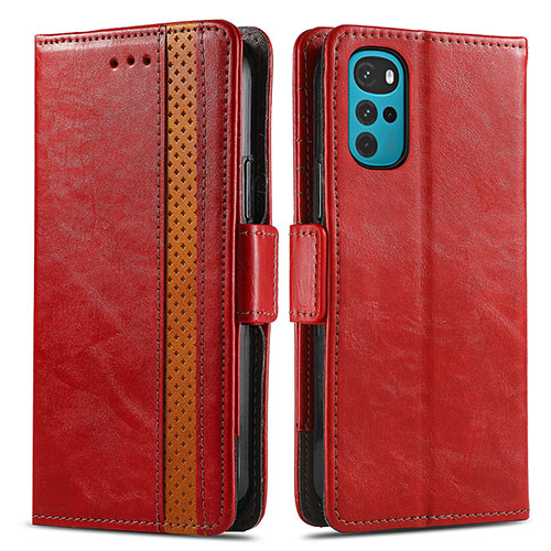 Leather Case Stands Flip Cover Holder S02D for Motorola Moto G22 Red