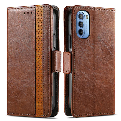 Leather Case Stands Flip Cover Holder S02D for Motorola Moto G31 Brown