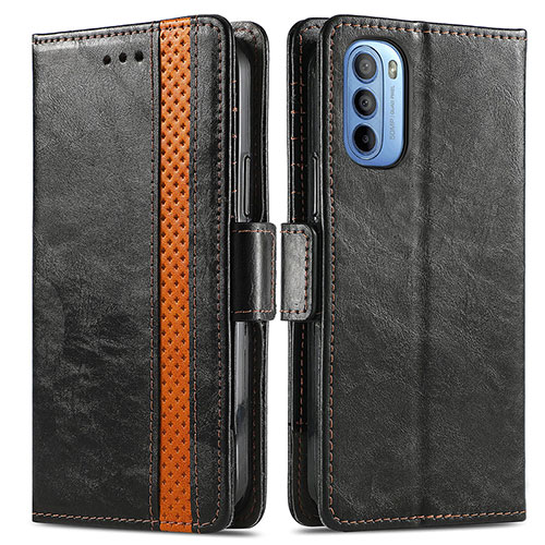 Leather Case Stands Flip Cover Holder S02D for Motorola Moto G41 Black