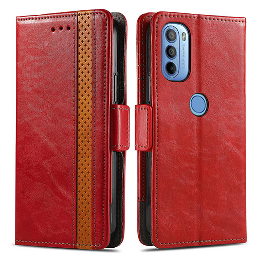 Leather Case Stands Flip Cover Holder S02D for Motorola Moto G41 Red