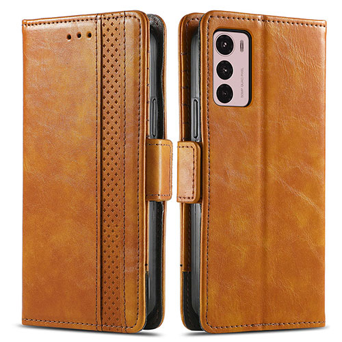 Leather Case Stands Flip Cover Holder S02D for Motorola Moto G42 Light Brown