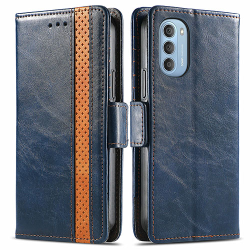 Leather Case Stands Flip Cover Holder S02D for Motorola Moto G51 5G Blue