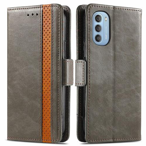 Leather Case Stands Flip Cover Holder S02D for Motorola Moto G51 5G Gray