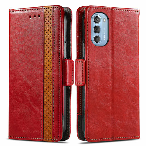 Leather Case Stands Flip Cover Holder S02D for Motorola Moto G51 5G Red