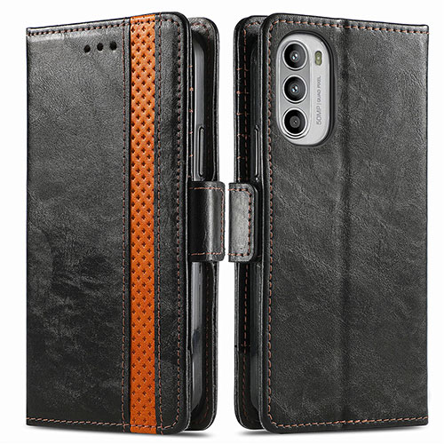 Leather Case Stands Flip Cover Holder S02D for Motorola MOTO G52 Black