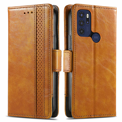 Leather Case Stands Flip Cover Holder S02D for Motorola Moto G60s Light Brown