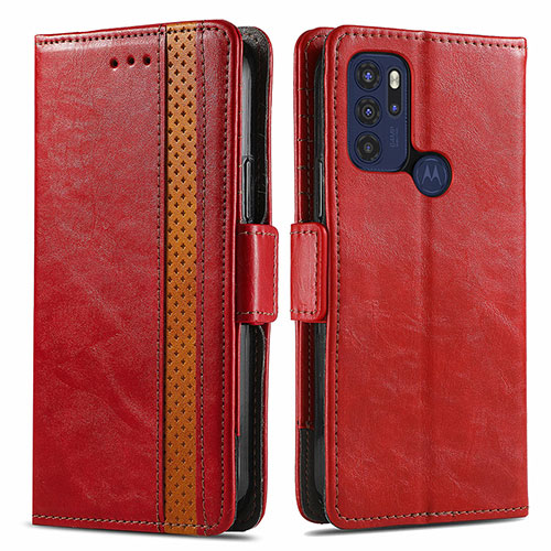 Leather Case Stands Flip Cover Holder S02D for Motorola Moto G60s Red