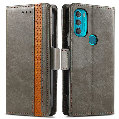 Leather Case Stands Flip Cover Holder S02D for Motorola Moto G71 5G Gray