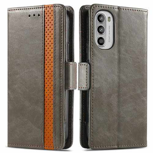 Leather Case Stands Flip Cover Holder S02D for Motorola Moto G71s 5G Gray