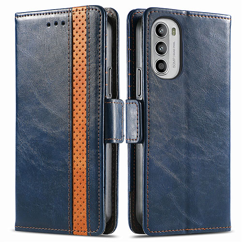 Leather Case Stands Flip Cover Holder S02D for Motorola Moto G82 5G Blue