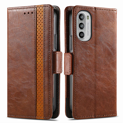 Leather Case Stands Flip Cover Holder S02D for Motorola Moto G82 5G Brown