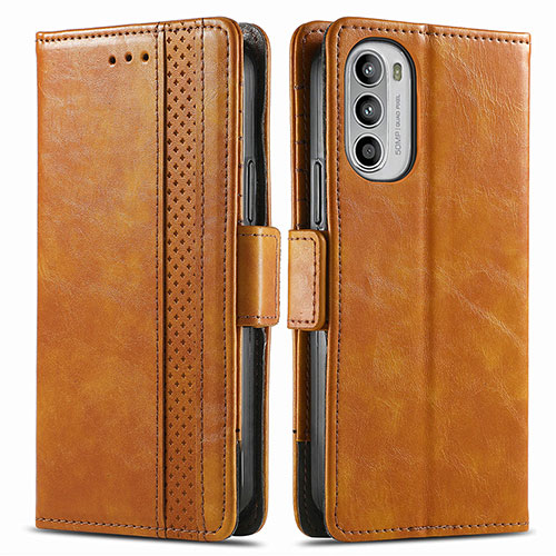 Leather Case Stands Flip Cover Holder S02D for Motorola Moto G82 5G Light Brown