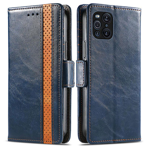 Leather Case Stands Flip Cover Holder S02D for Oppo Find X3 Pro 5G Blue