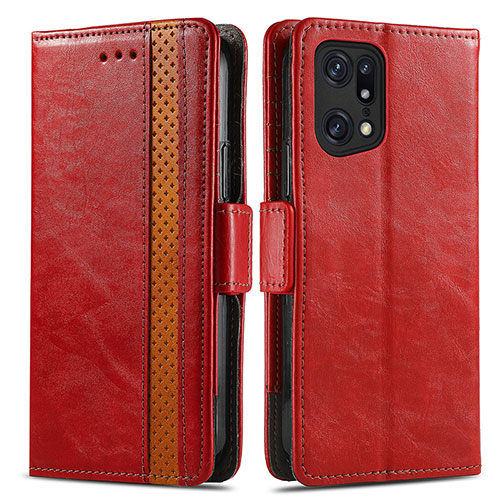 Leather Case Stands Flip Cover Holder S02D for Oppo Find X5 Pro 5G Red