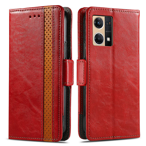 Leather Case Stands Flip Cover Holder S02D for Oppo Reno7 4G Red
