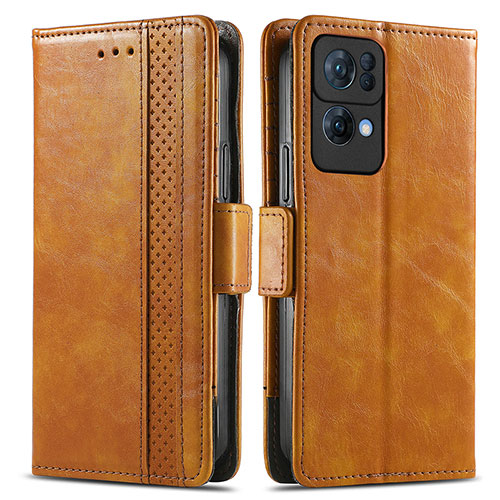 Leather Case Stands Flip Cover Holder S02D for Oppo Reno7 Pro 5G Light Brown