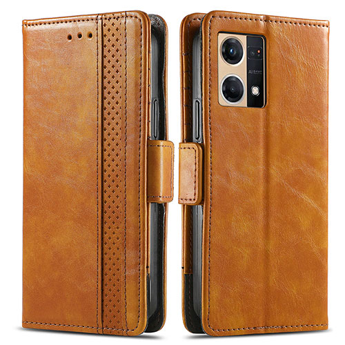 Leather Case Stands Flip Cover Holder S02D for Oppo Reno8 4G Light Brown