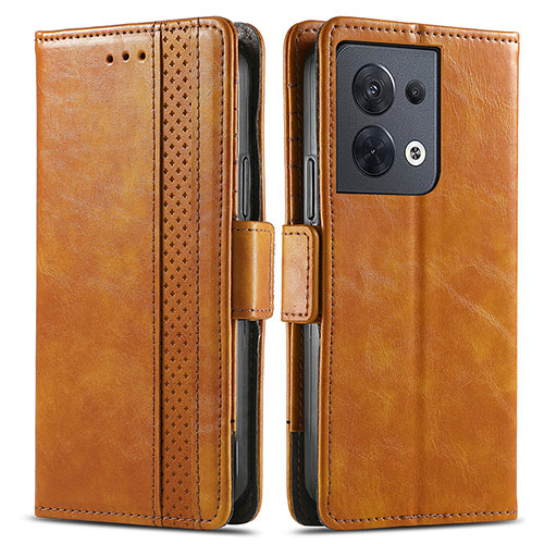 Leather Case Stands Flip Cover Holder S02D for Oppo Reno8 5G Light Brown