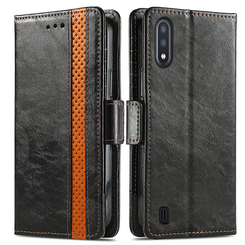 Leather Case Stands Flip Cover Holder S02D for Samsung Galaxy A01 SM-A015 Black