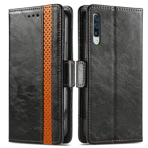Leather Case Stands Flip Cover Holder S02D for Samsung Galaxy A50 Black