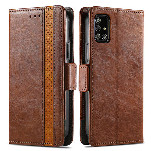 Leather Case Stands Flip Cover Holder S02D for Samsung Galaxy A51 4G Brown