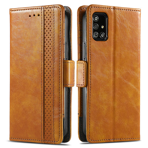 Leather Case Stands Flip Cover Holder S02D for Samsung Galaxy A51 4G Light Brown