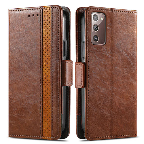Leather Case Stands Flip Cover Holder S02D for Samsung Galaxy Note 20 5G Brown