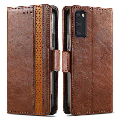 Leather Case Stands Flip Cover Holder S02D for Samsung Galaxy S20 5G Brown
