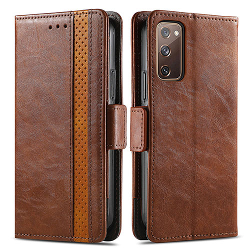 Leather Case Stands Flip Cover Holder S02D for Samsung Galaxy S20 FE 5G Brown