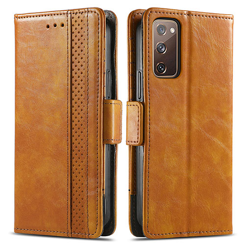 Leather Case Stands Flip Cover Holder S02D for Samsung Galaxy S20 FE 5G Light Brown
