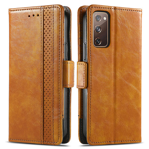 Leather Case Stands Flip Cover Holder S02D for Samsung Galaxy S20 Lite 5G Light Brown