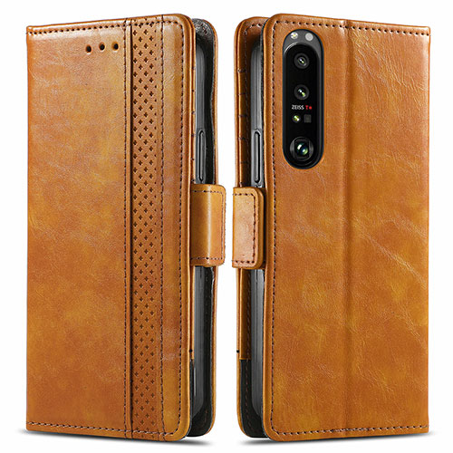 Leather Case Stands Flip Cover Holder S02D for Sony Xperia 1 III Light Brown
