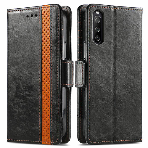 Leather Case Stands Flip Cover Holder S02D for Sony Xperia 10 III Black