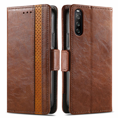 Leather Case Stands Flip Cover Holder S02D for Sony Xperia 10 III Brown