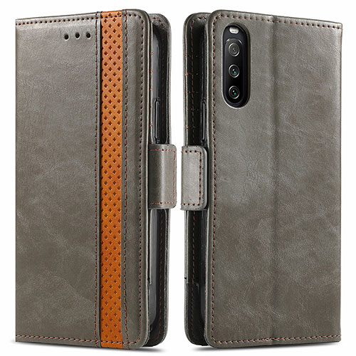 Leather Case Stands Flip Cover Holder S02D for Sony Xperia 10 III Gray
