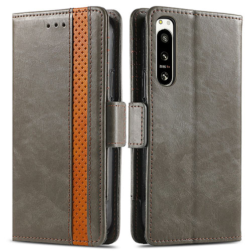 Leather Case Stands Flip Cover Holder S02D for Sony Xperia 5 IV Gray