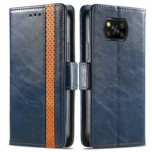 Leather Case Stands Flip Cover Holder S02D for Xiaomi Poco X3 Pro Blue