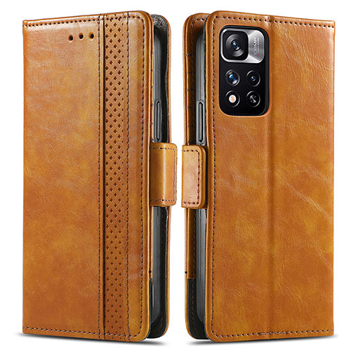 Leather Case Stands Flip Cover Holder S02D for Xiaomi Redmi Note 11 Pro+ Plus 5G Light Brown